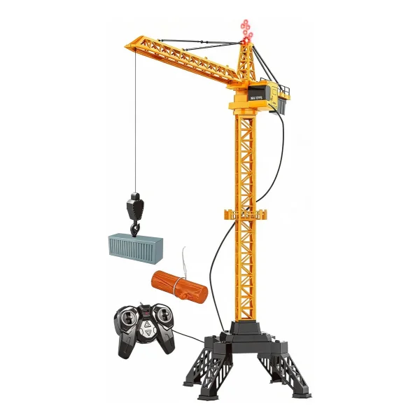 Grúa Torre Control Remoto Cable 120cm Gira 360° Luz Juguete Naranja