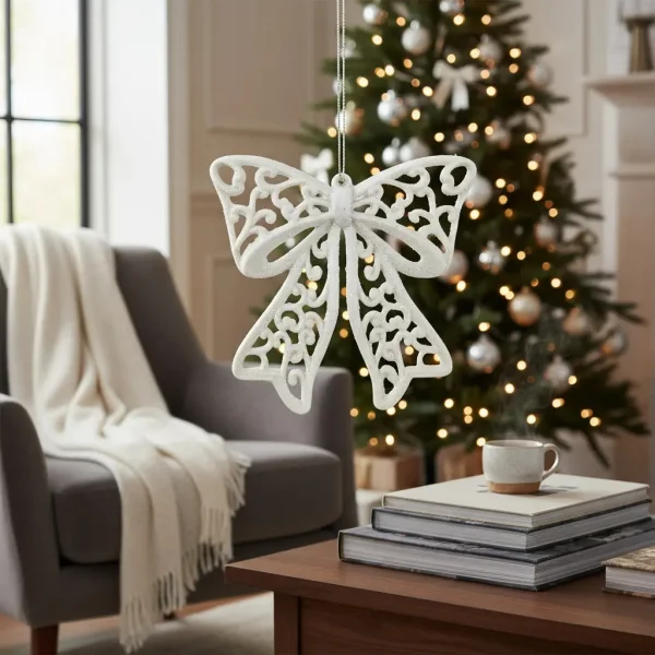 Adorno Colgante Navidad Moño Para Decoración Navideño X2 Gris Moño Para Decoración
