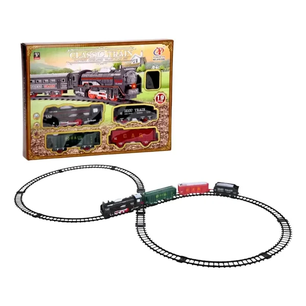 Tren Clásico A Pilas Juguete Locomotora + 3 Vagones Vías Luz