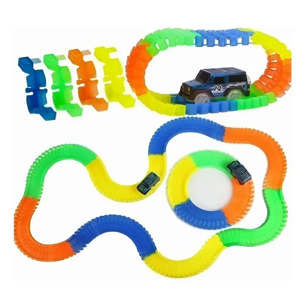 Pista Luminosa Flexible 80 Piezas Con Auto Luminoso Color Azul
