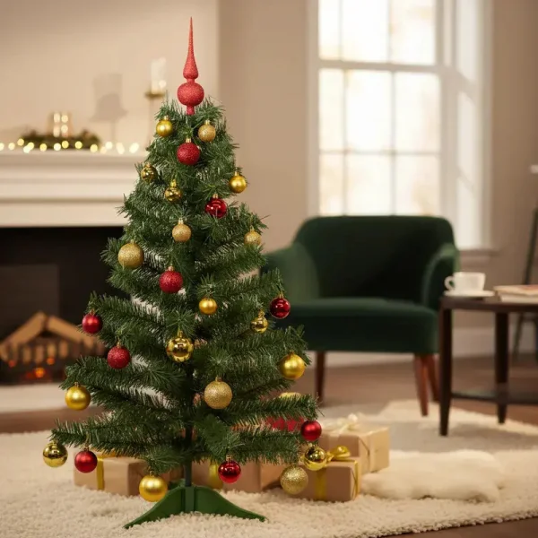 Arbol De Navidad Decorado Arbolito 1.20m Pino Carioca Color Rojo/oro