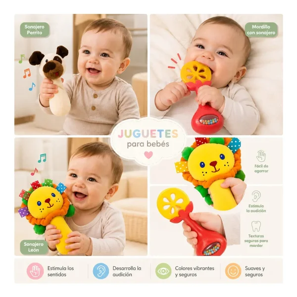Juguetes Para Bebes Bundle Kit X3 Sonajeros 6 Meses 1 Año Multicolor