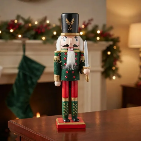 Cascanueces Navideño De Madera Soldado 30cm Adorno Navidad Verde