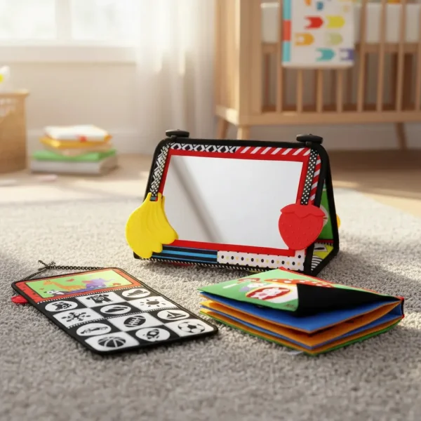 Juguete Montessori Bebe Libro Tela Tummy Time Espejo