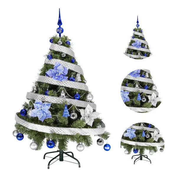 Arbol Navidad Tronador Verde 1,20 + Kit 30 Azul Plata