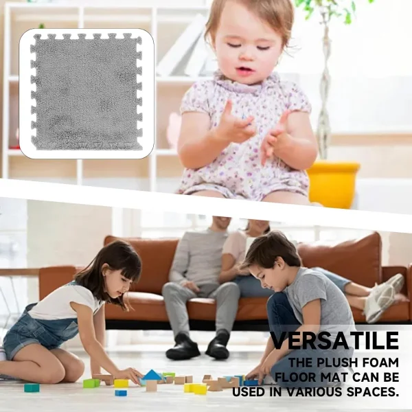 Piso Goma Eva Encastrable Peluche Alfombra Antigolpes X10 Gris