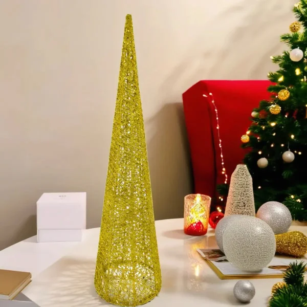 Pino Alambre Cono Navideño Decoración Adorno Navidad 60cm Oro
