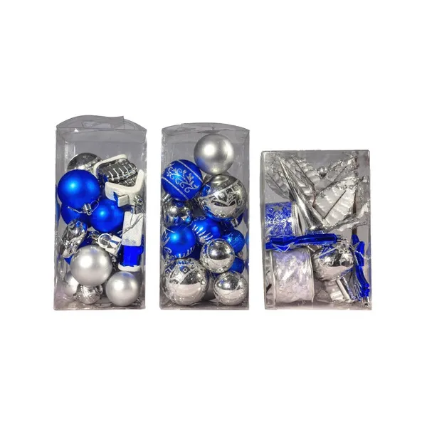 Kit Adornos Navidad Azul Plata 72 Piezas