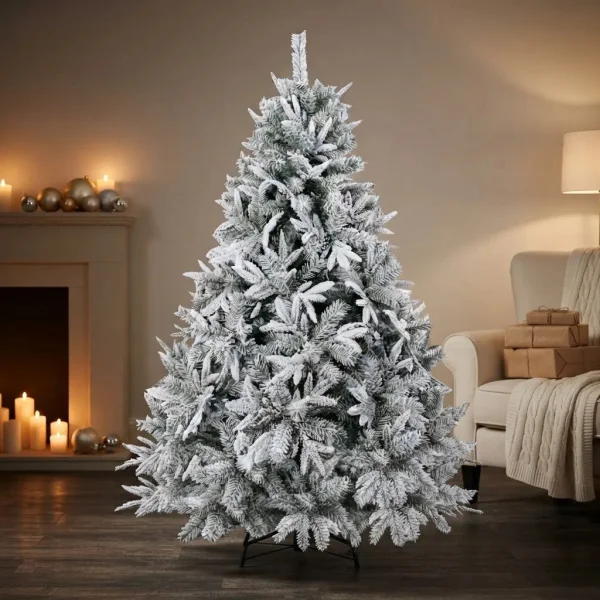 Arbol De Navidad Fabesa Pino Nevado Flock 1.50mts Base Metal Nevado