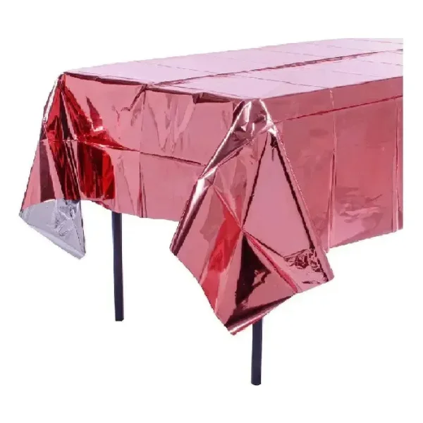 Mantel Metalizado Rectangular Decoración Cumpleaños 137x183 Rosa Gold