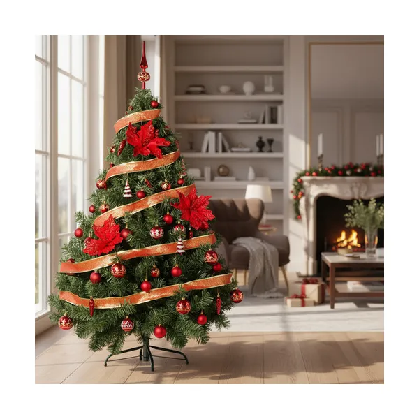 Arbol Navidad Montañes Deluxe 1.50mts Con Adornos Rojo Deco