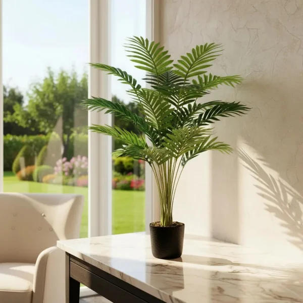 Palmera Areca Artificial 80cm En Maceta Verde Con Hojas Realistas