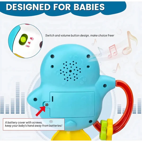 Sonajero Musical Bebe Pinguino Celeste Con Luces Y Sonidos