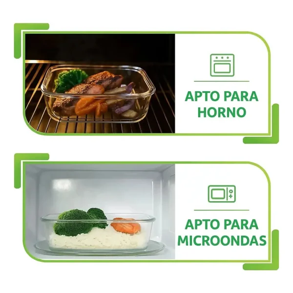 Set X6 Tuppers Recipientes Herméticos Vidrio Horno Freezer Transparente