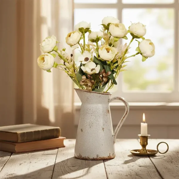 Ramo Flores Artificiales Peonías Mini 30cm Deco Vintage Blanco