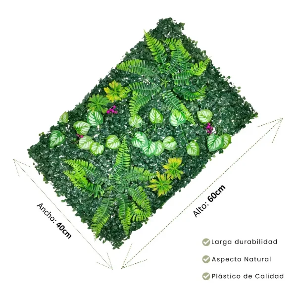 Jardín Vertical Artificial Césped Pack X5 Muro Flores 40x60 Verde