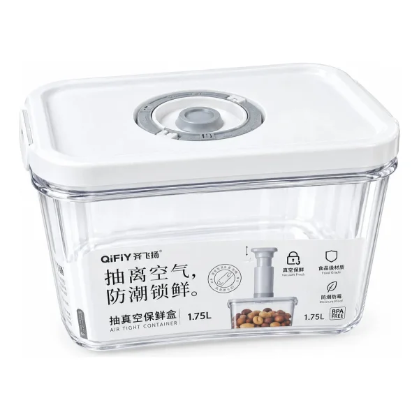 Taper Hermético 1700ml Válvula Vacío Sin Bomba Freezer Transparente