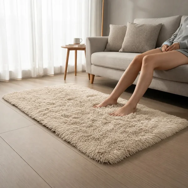 Alfombra Tapete Pelo Largo Nórdica Antideslizante 60x100cm 100 M 60 M Beige