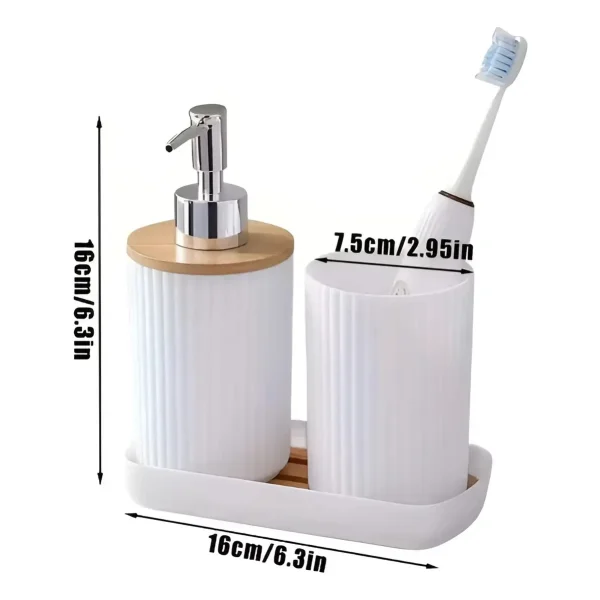 Kit Accesorios Baño 3 Piezas Dispenser Jabonera Bambú Blanco