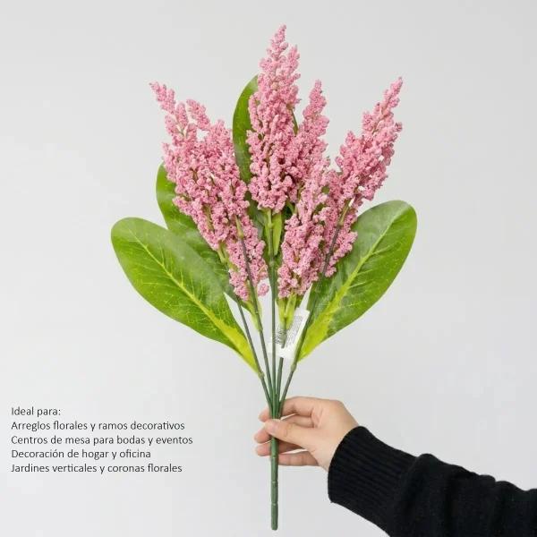 Flor Artificial Ramo Lavanda Astilbe Decoración Hogar 40cm Rosa Claro