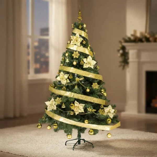 Arbol Navidad Tronador Lujo 1,80mts + Kit 60 Oro Cybermonday Verde