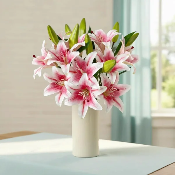 Ramo Lirios Flores Pack X3 Vara Lilium Artificiales 36cm Amarillo