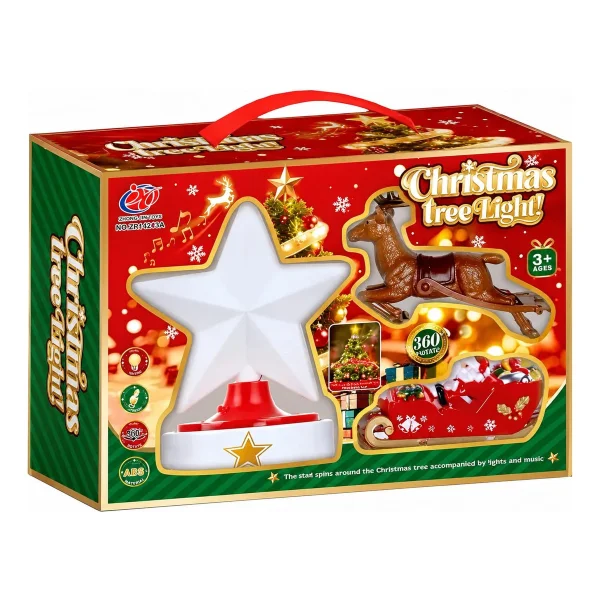 Puntal Árbol Navidad Trineo Reno Giratorio Luz Y Sonido Amarillo