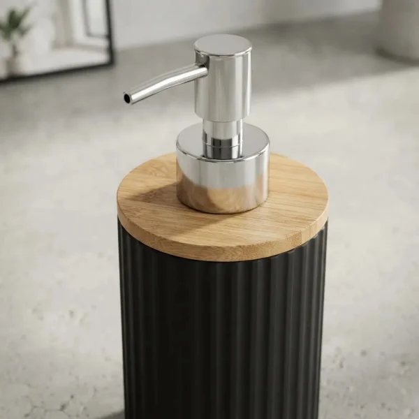 Set Accesorios Para Baño 3 Piezas Bambú Dispenser Jabonera Negro
