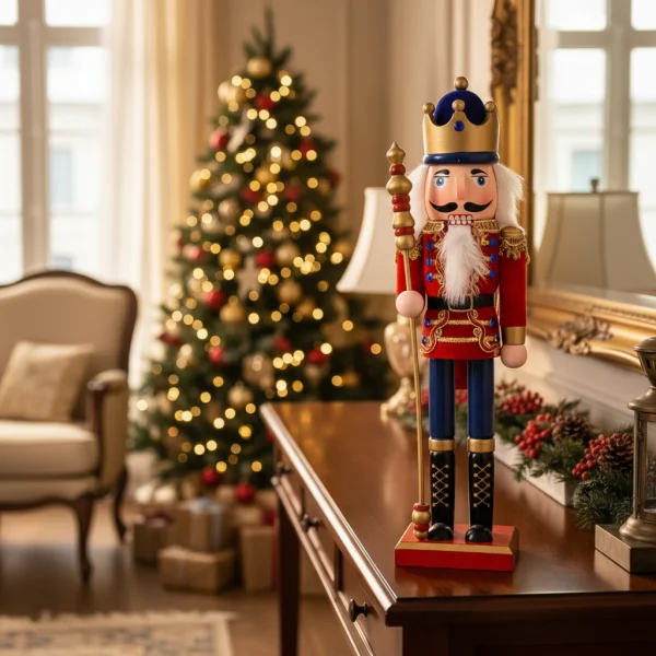 Cascanueces Soldado De Madera 38 Cm Adorno Navidad Madera Rojo