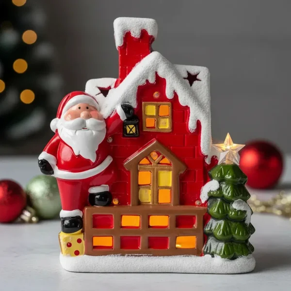 Decoracion Navideña Papa Noel Ceramica Con Luz 26cm Adornos Rojo