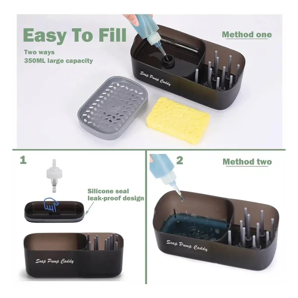 Organizador Dispenser Bacha 3 En 1 Escurridor Cocina Esponja Negro