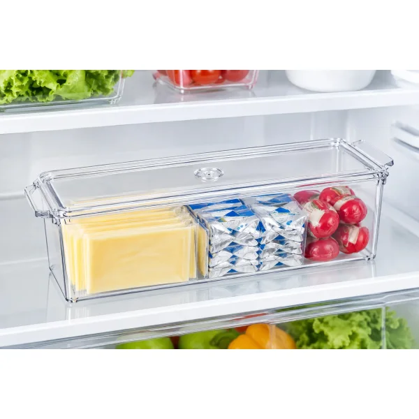 Organizador Heladera Contenedor Multiuso Con Tapa 30x10x10 Transparente