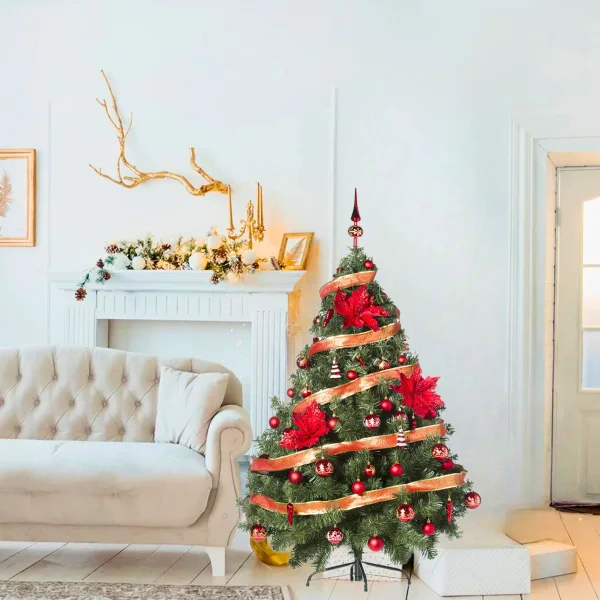 Arbol Navidad Montañes Deluxe 1.30mts Con Adornos Rojo