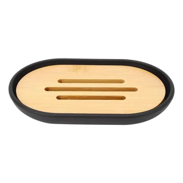 Set Baño 6 Piezas Bambu Tacho Dispenser Jabonera Escobilla Negro