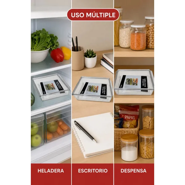 Organizador Recipiente Para Heladera Multiuso Hogar 30x20x5 Transparente