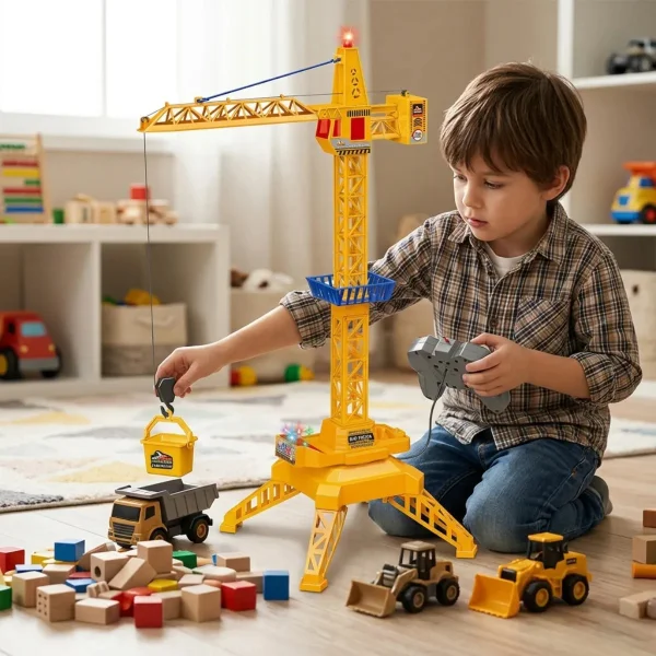 Grua Torre A Control Remoto Cable Luz Sonido Juguete Niños Naranja