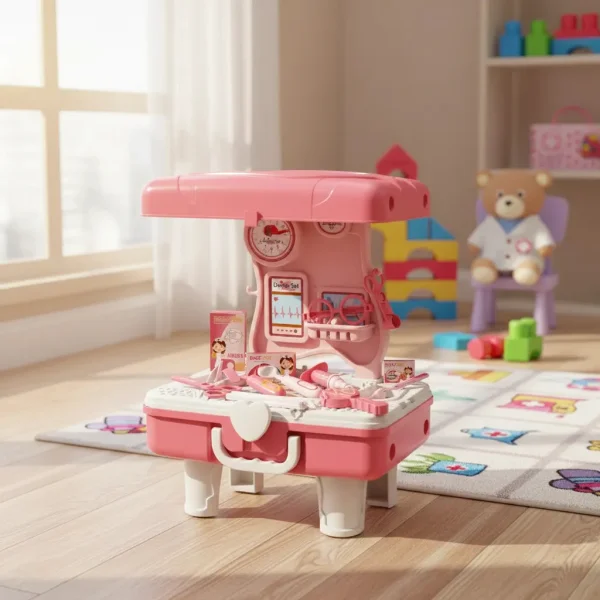 Valija Maletín Doctor Infantil Con Ruedas Set Juego De Rol Rosa