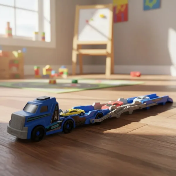 Camion Transportador Lanzador + 3 Autos De Carrera Niños Azul