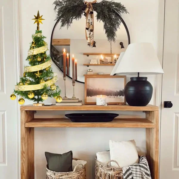Árbol Navidad Fabesa 80cm Verde Mini Pino Deco Incluye 30 Adornos Oro