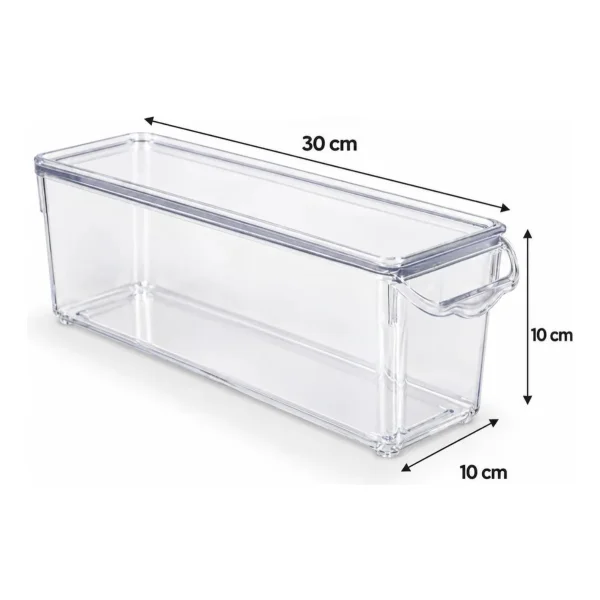 Organizador Heladera Contenedor Multiuso Con Tapa 30x10x10 Transparente