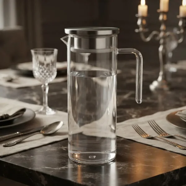 Jarra Para Agua Acrilico Tapa Acero Inoxidable Y Manija 1.5l Transparente