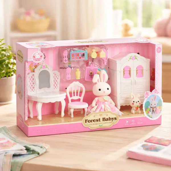 Casa Conejo Set Dormitorio Conejitos Juguete Accesorios Blanco
