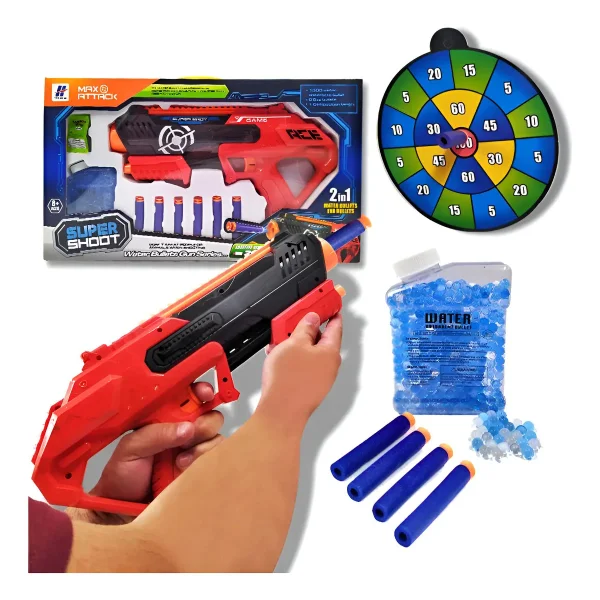 Pistola Lanzadora Hidrogel Y Dardos 2 En 1 Rojo