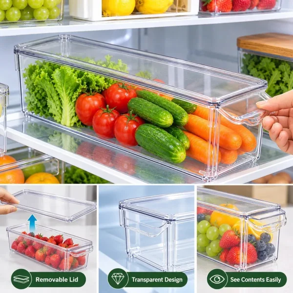 Organizador Heladera Contenedor Multiuso Con Tapa 30x10x10 Transparente