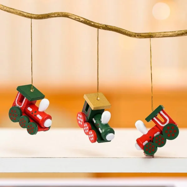 Adorno Navideño Locomotora Decoracion De Madera Colgante X6 Rojo Locomotora Colgante
