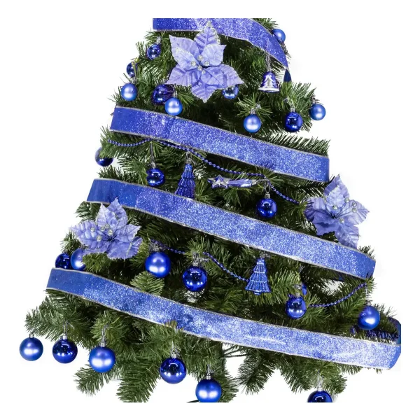 Arbol De Navidad Tronador De Lujo Verde 1,50mts Decorado Azul