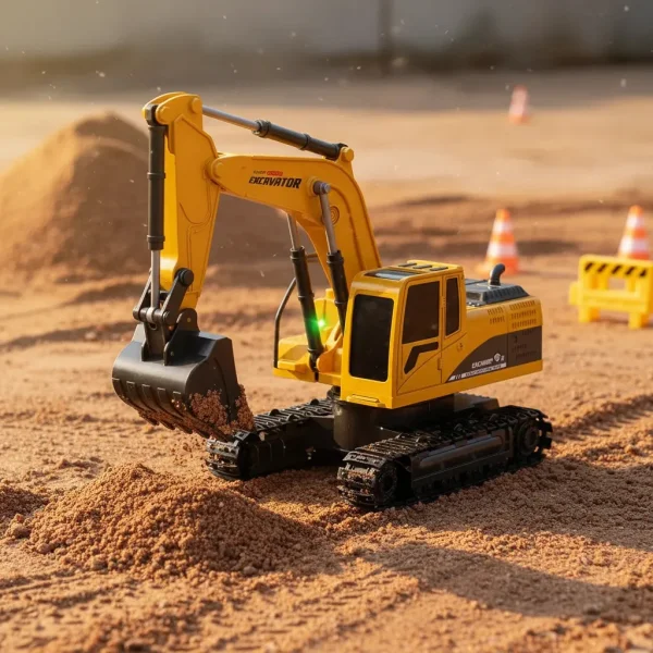 Excavadora Grua Rc 1:24 Recargable A Control Remoto Con Luz Naranja