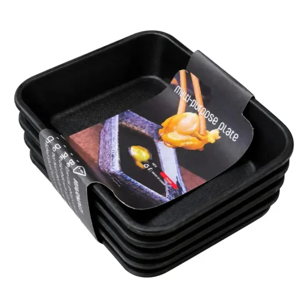 Set X4 Mini Bandejas Para Salsa Soja Aderezos Dips Multiuso Negro