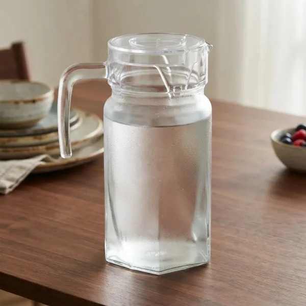Jarra De Vidrio Con Manija 1.4 Litros Con Tapa Acrílico Transparente