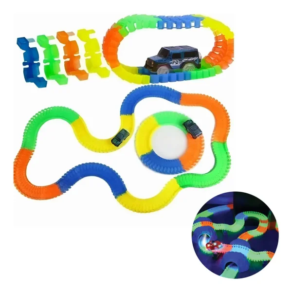 Pista Luminosa Flexible 80 Piezas Con Auto Luminoso Color Azul